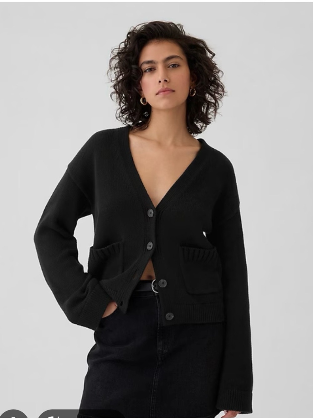 GAP Black V-Neck Button Cardigan